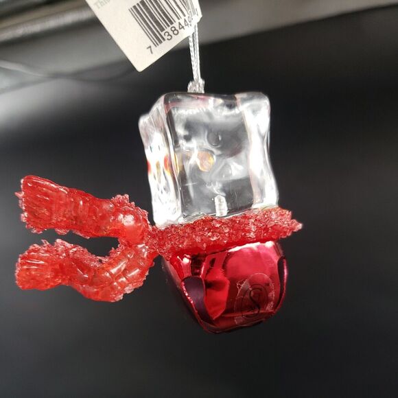 Jingle Bell Snowman Christmas Ornament Clear Acrylic Ice Cube Cannon Falls Vtg - Picture 10 of 14